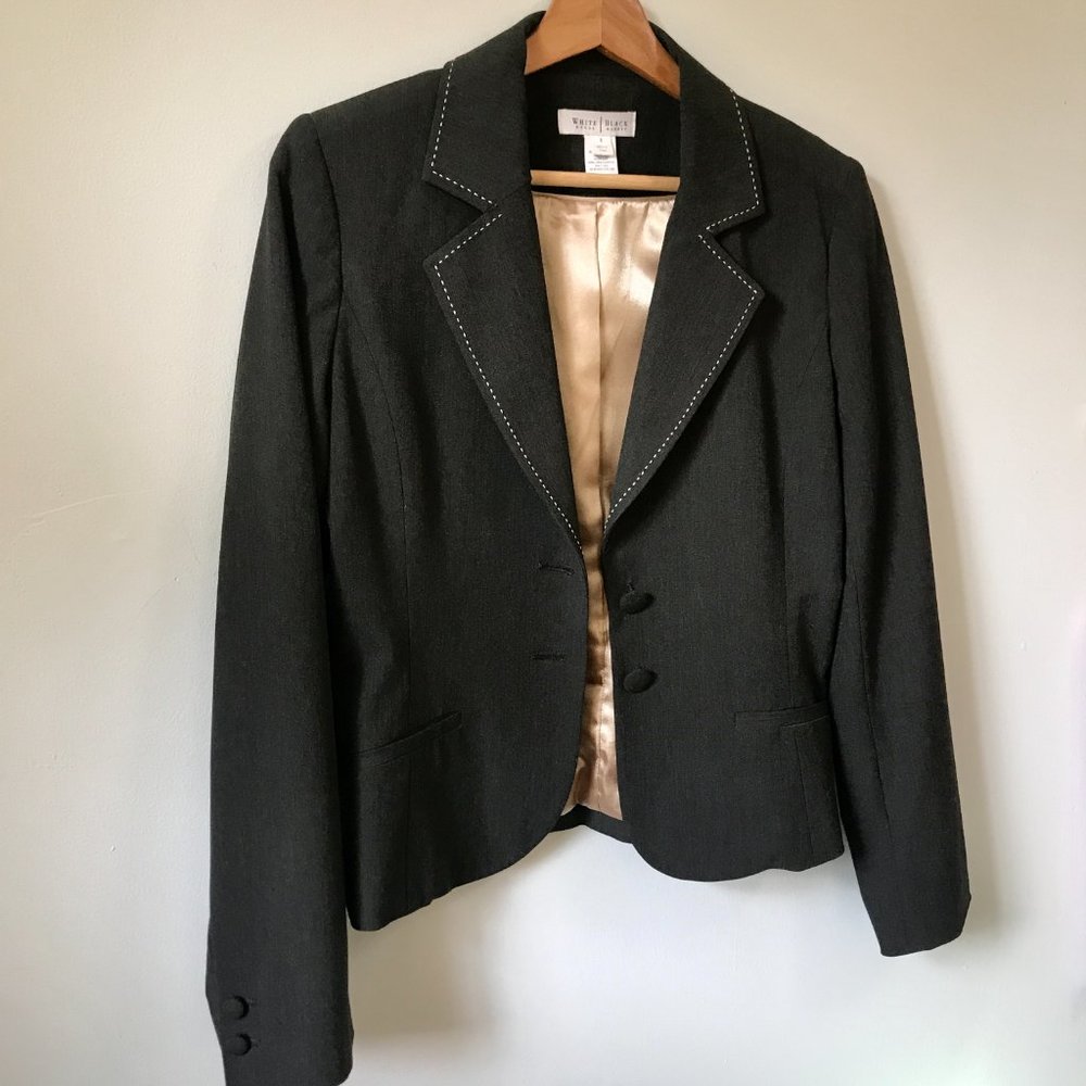 WHBM Grey Blazer Suit Jacket White Stitching, Size 8 - Picture 4 of 16